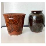 Antique Redware Flower Pot and Crock