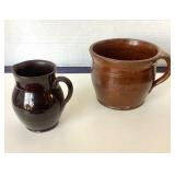Antique Redware Batter Bowl and Small Pitcher