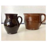 Antique Redware Batter Bowl and Small Pitcher