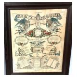 Framed Hand Colored 1842 Family Record