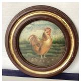 Vintage Folky Rooster Painting in the Round