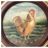 Vintage Folky Rooster Painting in the Round
