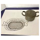 Antique Tin Colander and Wirework Basket
