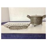 Antique Tin Colander and Wirework Basket