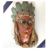 Antique Painted Plaster Indian Chief Bust