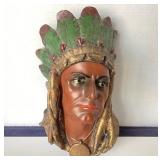 Antique Painted Plaster Indian Chief Bust