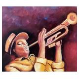 Unframed Oil on Canvas: Jazz Trumpet Player