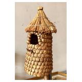 Folk Art Rye Straw Basketry Bird House