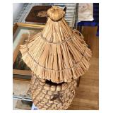 Folk Art Rye Straw Basketry Bird House