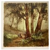 Antique French Barbizon School Painted Tile