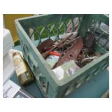 Plastic milk crate containing vinta...