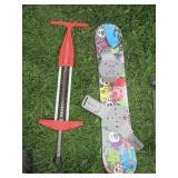 Snow board, pogo stick and 2-metal ...