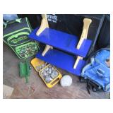 Kids luggage, wall shelf, rock coll...