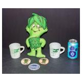 Vintage Green Giant Collectible Lot – Plush, Patches & Fire-King Mugs
