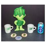 Vintage Green Giant Collectible Lot – Plush, Patches & Fire-King Mugs