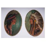 Set of 2 Vintage Native American Hand-Painted Oval Art Panels – Dated 1933