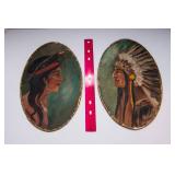 Set of 2 Vintage Native American Hand-Painted Oval Art Panels – Dated 1933