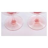 Set of Pink Depression Etched Glassware – 8 Champagne Coupes & 2 Wine Glasses
