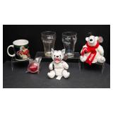 Coca-Cola Collectibles Lot – Plush Wolf & Polar Bear, Santa Mug, Glassware & Yo-Yo