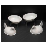 Set of 2 Hen on Nest Covered Glass Candy Dishes – Vintage Chicken Lidded Bowls