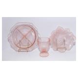 Pink Depression Glass Platters & Parfait Dish – Vintage Serving Set