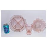 Pink Depression Glass Platters & Parfait Dish – Vintage Serving Set