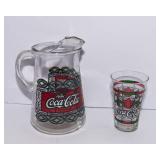 Tiffany-Style Coca-Cola Glass Pitcher & Coordinating Drinking Glass