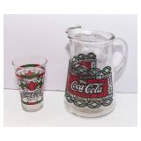 Tiffany-Style Coca-Cola Glass Pitcher & Coordinating Drinking Glass