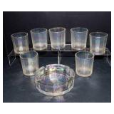 Vintage Iridescent Glass Ashtray & Lowball Glass Set