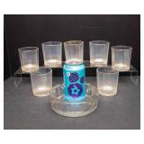 Vintage Iridescent Glass Ashtray & Lowball Glass Set