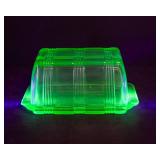 Hazel Atlas Green Uranium Glass Criss Cross Refrigerator Dish w/ Lid – UV Reactive
