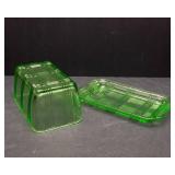 Hazel Atlas Green Uranium Glass Criss Cross Refrigerator Dish w/ Lid – UV Reactive