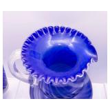 Blue Swirl Glass Pitcher Set – Ruffled Edge Pitcher with 6 Matching Glasses