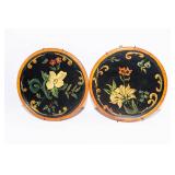 Set of 2 Vintage Hand-Painted Rosemaling Wooden Wall Plates – 10” Diameter