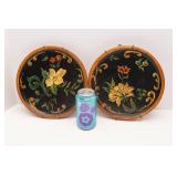 Set of 2 Vintage Hand-Painted Rosemaling Wooden Wall Plates – 10” Diameter