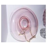 Pink Depression Glass Platters + Clear Glass Flower Frog