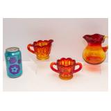 Vintage L.E. Smith Sun & Moon Creamer & Sugar Set + Amberina Pitcher (1960s MCM)