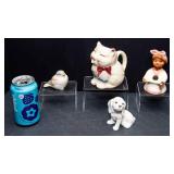 Set of 4 Vintage Ceramic Figurines – Puss n Boots Pitcher, Homco Bird, Pie Bird & Dog
