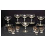 Set of 12 Glassware – 6 Champagne Coupes & 6 Shot Glasses