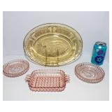 Pink Depression Glass Set + Amber Glass Platter