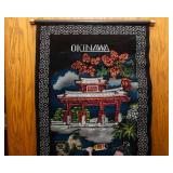 Vintage Okinawa Japan Black Velvet Wall Hanging Scroll