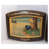 Set of 2 Vintage 1970s Schmidt Beer Scarecrow Signs – “A Great Day for a Schmidt”