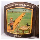 Set of 3 Vintage 1970s Schmidt Beer Scarecrow Signs – “A Great Day for a Schmidt”