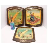 Set of 3 Vintage 1970s Schmidt Beer Scarecrow Signs – “A Great Day for a Schmidt”