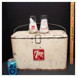 Vintage 7UP Cooler with 2 “7UP The Uncola” Glasses