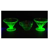 Uranium Glass Lot – 2 Sherbet Cups & 1 Punch Cup