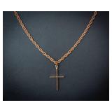 14KT Gold Rope Chain Cross Necklace – 18”