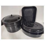 Enameled Graniteware Roasters & Canning Pot w/Lids