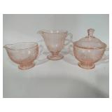 Hazel Atlas Pink Florentine Sugar, Creamer & Small Pitcher Set