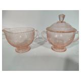 Hazel Atlas Pink Florentine Sugar, Creamer & Small Pitcher Set